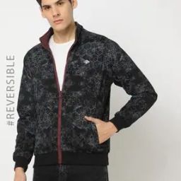 Men Zip-Front Slim Fit Reversible Bomber Jacket-image-12