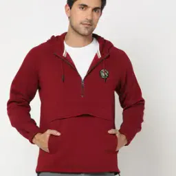 Slim Fit Hoodie with Half-Zip Closure-image-74