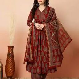 Floral Print Flared Kurta with Palazzos & Dupatta-picture-16