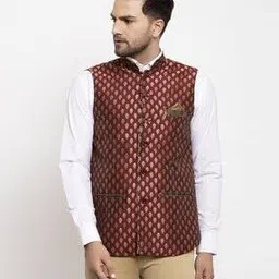 Men Floral Print Regular Fit Nehru Jacket-image-85