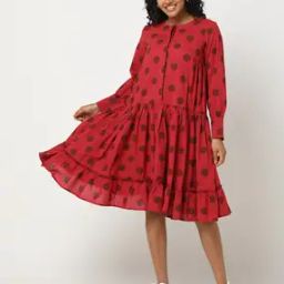 Polka Printed Rayon Dobby Tiered Dress-image-83