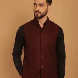 Men Tailored Fit Textured Nehru Jacket-31