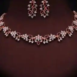 Women Rose Gold-Plated American-Diamond Studded Stud Necklace & Earrings Set-image-98