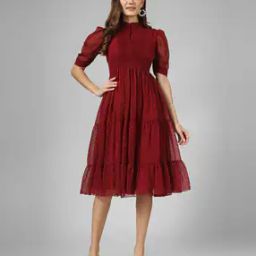 Women Tiered Dress with Puffed Sleeves-image-50