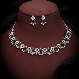 Women Stone-Studded Necklace & Earrings Set-image-61