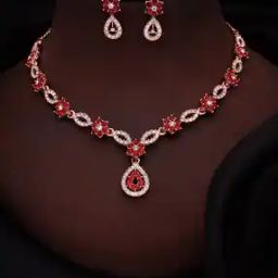 Women Rose Gold-Plated Stone-Studded Necklace & Earrings Set-image-81