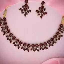 Women Stone-Studded Necklace & Earings Set-image-50