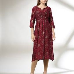 Women Floral Woven Flared Kurta-image-70