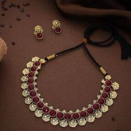 Women Stone-Studded Necklace & Earrings Set-image-95