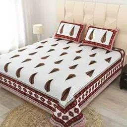 Leaf Print Double Bedsheet with Pillow Covers-image-51