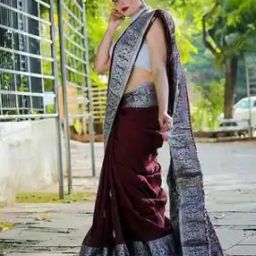 Woven Banarasi Saree with Contrast Border-picture-36