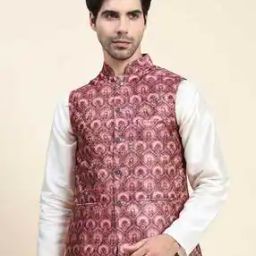 Men Floral Pattern Nehru Jacket with Welt Pockets-18