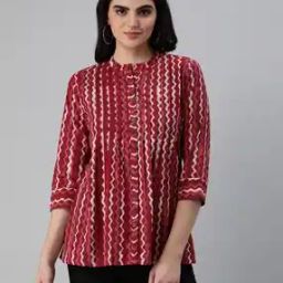 Abstract Print Collar-Neck Top-4