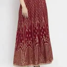 Printed Flared Skirt with Drawstring Waist-3