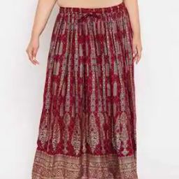 Printed Flared Skirt with Drawstring Waist-2