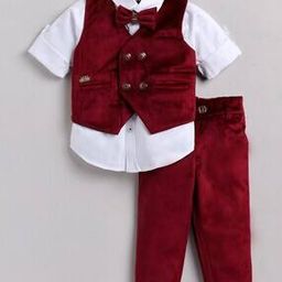 Elegant Waistcoat Shirt Trousers Set with Bow Tie-image-76