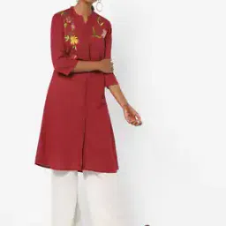 ajio Embroidered Kurta with Mandarin Collar-picture-7