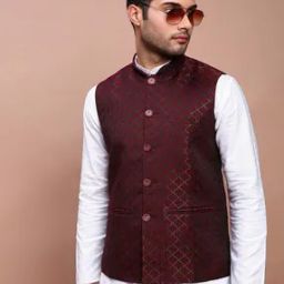Men Block Print Slim Fit Nehru Jacket-38