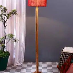 Patterned Cotton Drum Shade with Iron Floor Lamp with Wood Base-22
