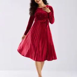 Women Embellished Fit & Flare Dress with Tie-Up Belt-image-41