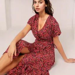 Women Floral Print Wrap Dress-image-5