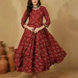 Women Leaf Print Anarkali Kurta -image-24