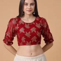 Women Leaf Print Side-Open Blouse-picture-51