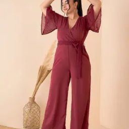 Women V-Neck Jumpsuit with Tie-Front-19