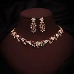 Women Gold-Plated Stone-Studded Necklace with Earrings Set-image-104