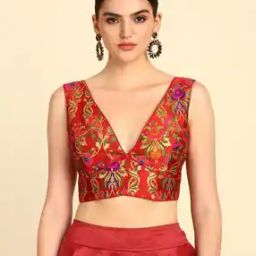 Women Floral Woven Back-Open Blouse-picture-15