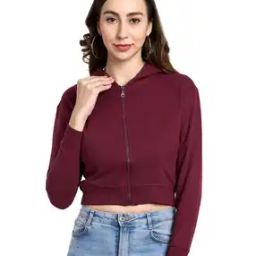 Women Zip-Front Regular Fit Crop Hoodie-picture-47