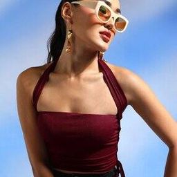 Women Ruched Slim Fit Crop Top-image-1