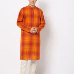 Checked Kurta with Band Collar-image-42