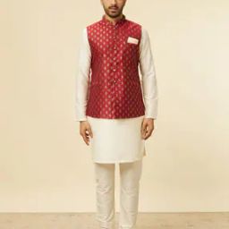 Men Floral Woven Regular Fit Nehru Jacket-image-38