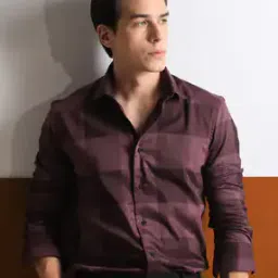 Checked Slim Fit Shirt with Spread Collar-image-80