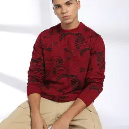 Men Tropical Print Slim Fit Crew-Neck Sweatshirt-image-93
