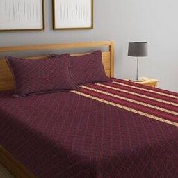 250 TC Striped Pure Cotton King Bed Cover with Pillow Covers-image-31