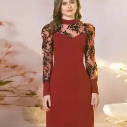 Women Embroidered Bodycon Dress with Puff-Sleeves-image-47