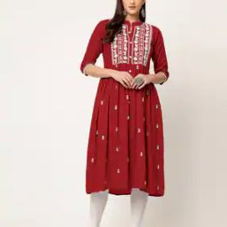 Embroidered Chikankari Flared Kurta-image-3