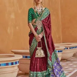Patola Print Saree with Contrast Zari Border-image-39