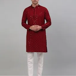 Embellished & Embroidered Long Kurta with Mandarin Collar-picture-19