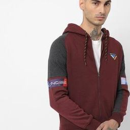 Zip-Front Hoodie with Contrast Raglan Sleeves-image-2