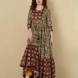 Women Printed Flared Kurta with 3/4th Sleeves-image-64