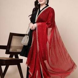 Women Embellished Dupatta with Lace Border-12