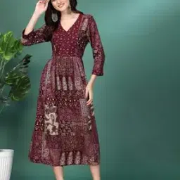 Women A-Line Dress with Patch-Work-image-50