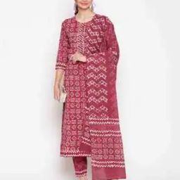 Women Batik Print Straight Kurta with Pants & Dupatta-image-10
