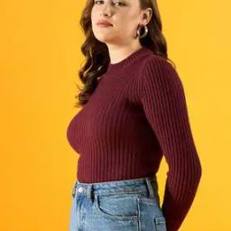 Women Ribbed Pullover with Turtle-Neck-image-34