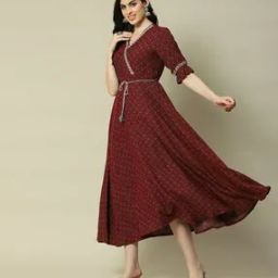 Women Printed V-Neck Fit & Flare Dress-image-30