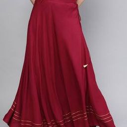 Flared Maxi Skirt with Striped Hem-image-40