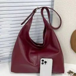 Women Genuine Leather Hobo Bag with Buckle Strap-image-4